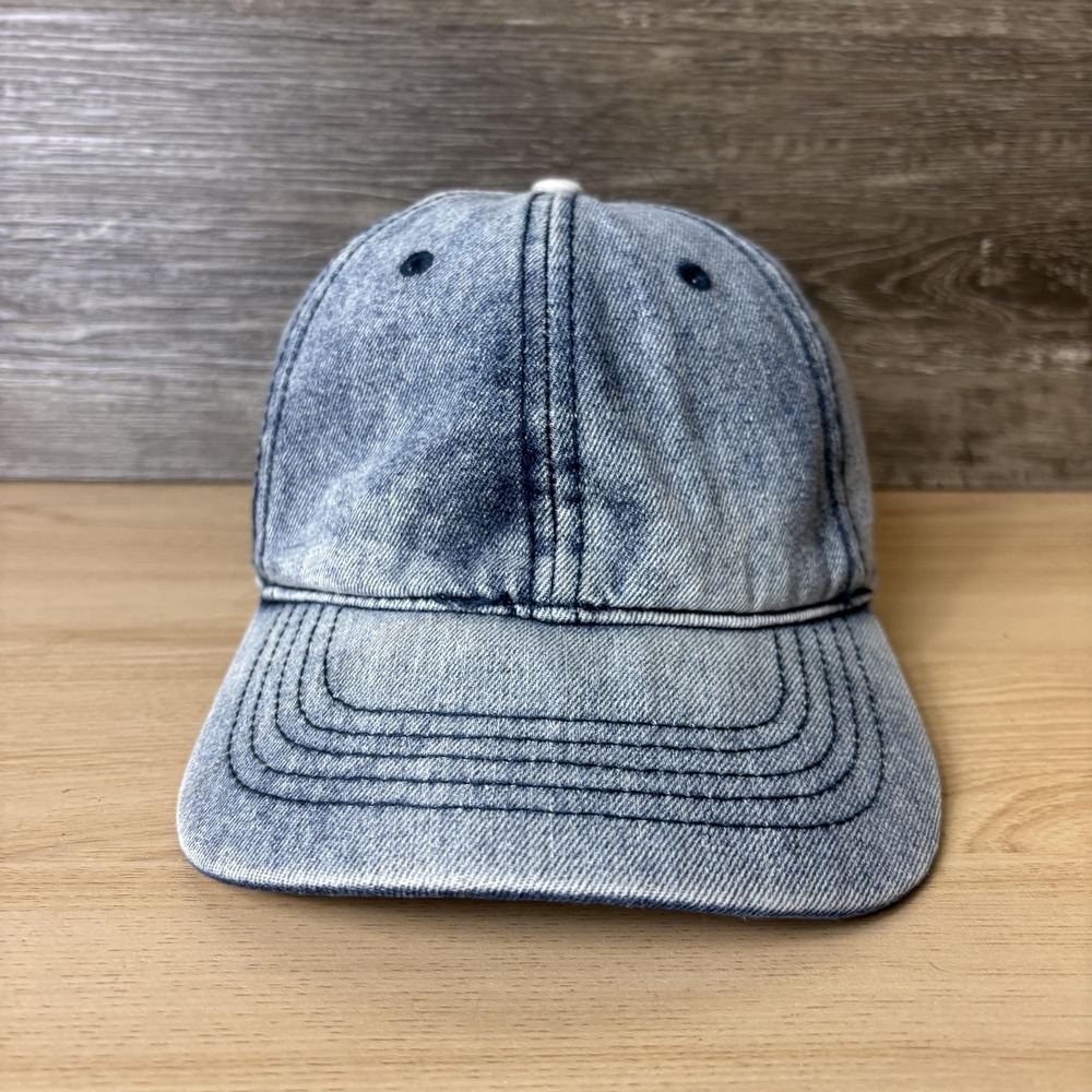 Denim Hat Cap Strap Back One Size Blue Washed Distressed Buckle Baseball